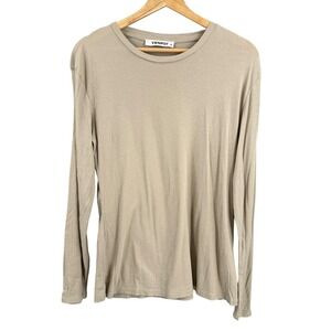 Venroy Long Sleeve Tee XS Tan Cotton Crew Neck Minimalist Basic Lightweight